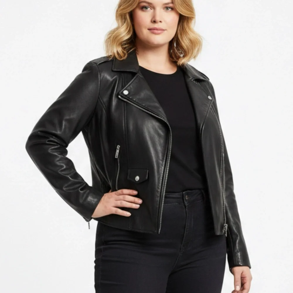 Michael Kors Ruched leather biker jacket - Women’s‎ L - 327